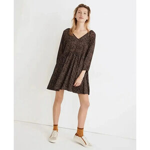 Madewell Crinkle Georgette V-Neck Babydoll Dress in Brushed Texture